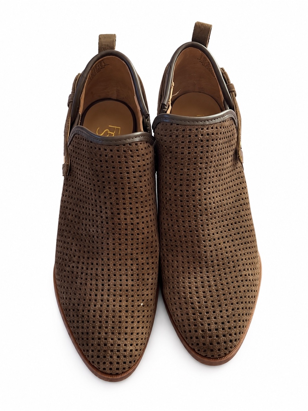 Franco Sarto Dale2 Brown Perforated Suede Ankle Booties 7.5 | Block Heel | Boho